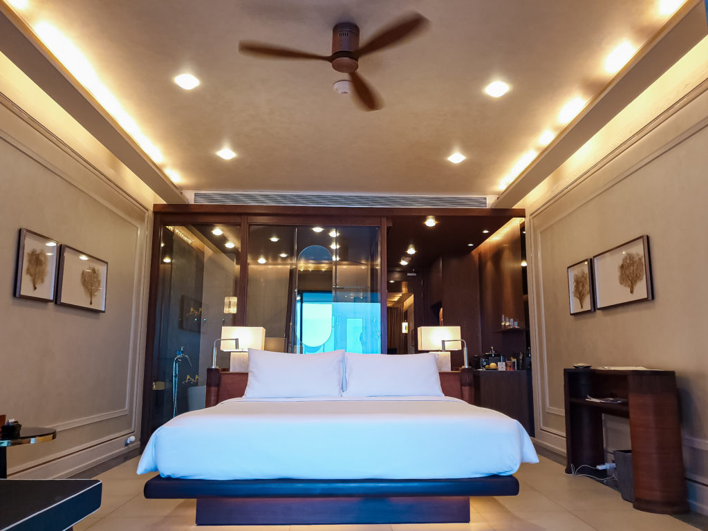 beachfront suite bed at baba beach club hua hin