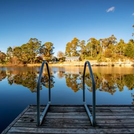 Sunny winters day at Lake Daylesford in tourist town of Daylesford in Victoria.